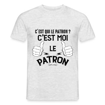 Humour papa. C'est qui le patron ? - T-shirt homme - gris chiné - Devant - AI Model Male 178 dark (178cm)