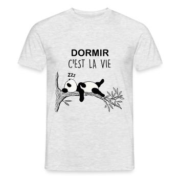 Dormir c'est la vie humour panda sommeil - T-shirt homme - gris chiné - Devant - AI Model Male 178 dark (178cm)