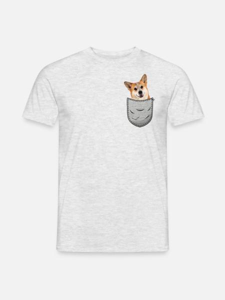 Welsh Corgi Pembroke Brust-Tasche Pocket - Männer T-Shirt - Grau meliert