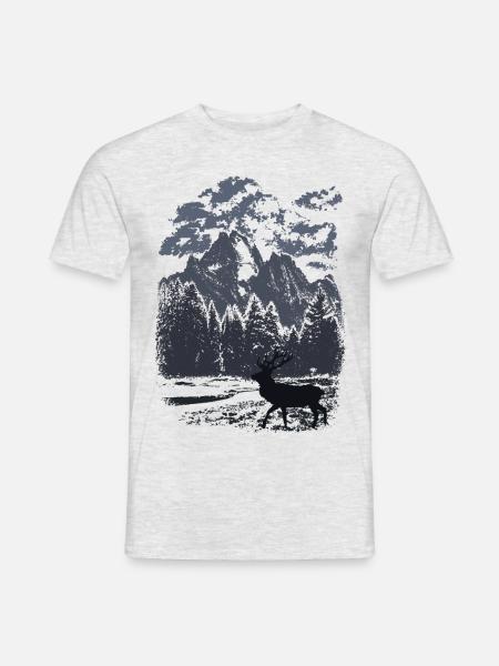 Bergwald und Rothirsch (Blau) - Männer T-Shirt - Grau meliert