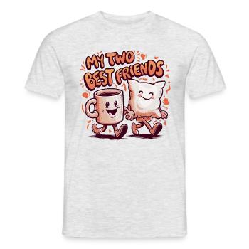Kaffeetasse und Kissen My Two Best Friends - Männer T-Shirt - Grau meliert - Vorne - AI Model Male 178 dark (178cm)