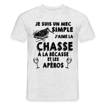 Chasseur de Bécasse Mec SImple Et Apéro - T-shirt homme - gris chiné - Devant - AI Model Male 178 dark (178cm)