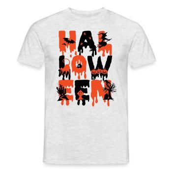 Halloween Witch, Bat, Pumpkin, Cat, Graveyard - Men's T-Shirt - heather grey - Front - AI Model Male 178 dark (178cm)