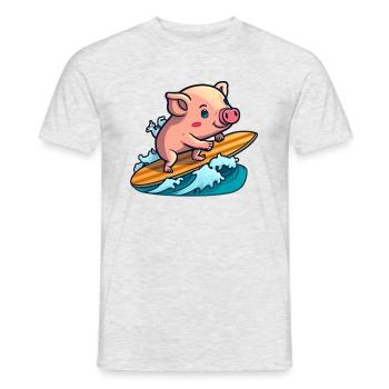Cochon mignon dans la mer surf surf surf surf sur planche de surf - T-shirt homme - gris chiné - Devant - AI Model Male 178 dark (178cm)
