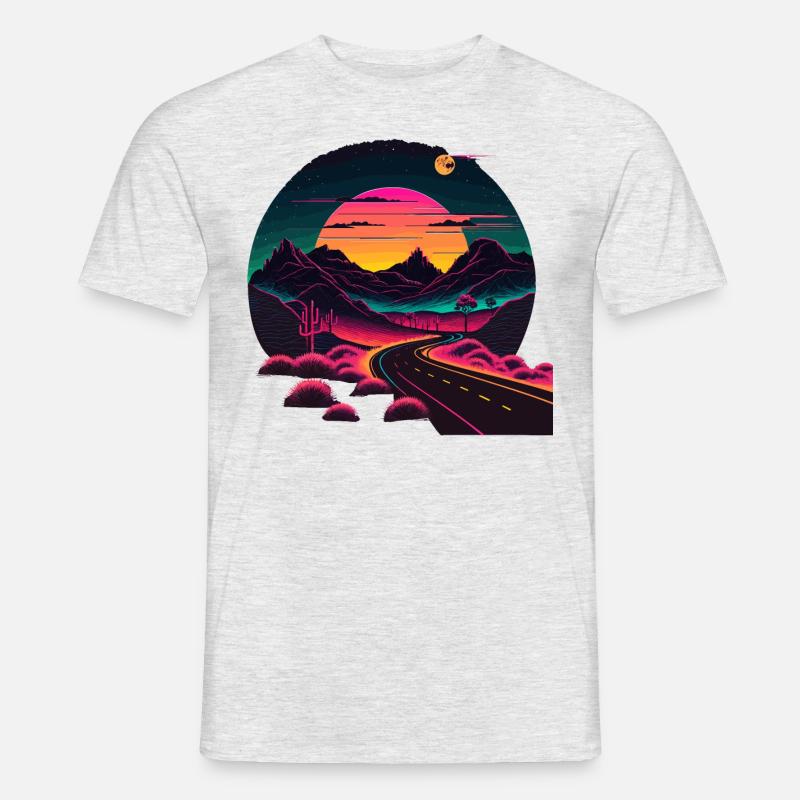 Straße im Synthwave-Stil - Männer T-Shirt - Grau meliert