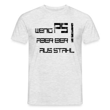 Wenig PS aber Eier aus Stahl - Männer T-Shirt - Grau meliert - Vorne - AI Model Male 178 dark (178cm)