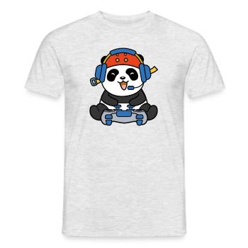 Gaming Panda zockt Geschenk - Männer T-Shirt - Grau meliert - Vorne - AI Model Male 178 dark (178cm)
