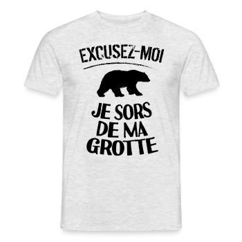 humour ours confiné - T-shirt homme - gris chiné - Devant - AI Model Male 178 dark (178cm)