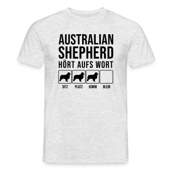 Berger Australien - Écoutez le mot - chien drôle - T-shirt homme - gris chiné - Devant - AI Model Male 178 dark (178cm)