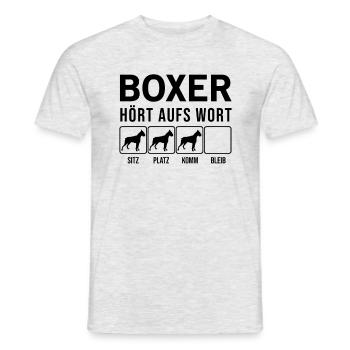 Boxer - Écoutez le mot - Cadeau pour chien drôle - T-shirt homme - gris chiné - Devant - AI Model Male 178 dark (178cm)