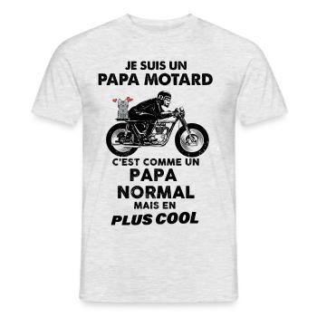 Papa Motard et chat humour cadeau moto - T-shirt homme - gris chiné - Devant - AI Model Male 178 dark (178cm)