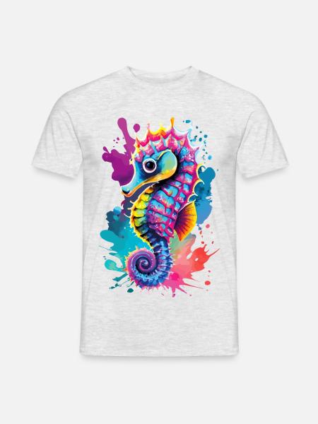 Seepferd Farbenfroh - Hippocampus Seepferdchen - Männer T-Shirt - Grau meliert