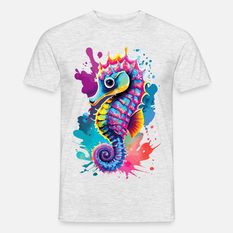 Seepferd Farbenfroh - Hippocampus Seepferdchen - Männer T-Shirt - Grau meliert