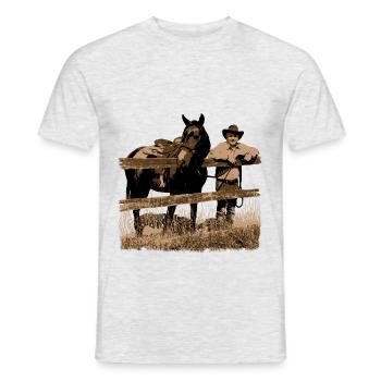 Pferd Cowboy Zaun - Männer T-Shirt - Grau meliert - Vorne - AI Model Male 178 dark (178cm)