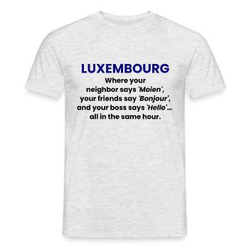 Luxembourg: Moien, Bonjour, Hello in 1 hour - Men's T-Shirt - heather grey - Front - AI Model Male 178 dark (178cm)