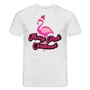 Flamingo Merry Pink Xmas Weihnachten Santa Claus - Männer T-Shirt - Grau meliert - Vorne - AI Model Male 178 dark (178cm)