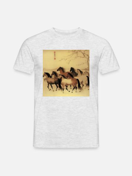 large Chinese painting horses in motion - Men's T-Shirt - heather grey