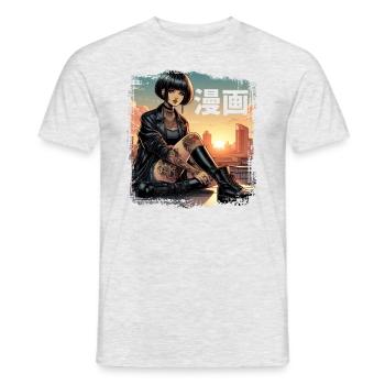 Tattoo Manga Woman Anime Japanisch Comic - Männer T-Shirt - Grau meliert - Vorne - AI Model Male 178 dark (178cm)