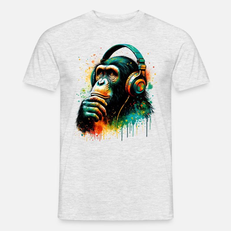 Banksy DJ Monkey Thinker - Männer T-Shirt - Grau meliert