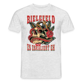 Bielefeld Frau Geschenk es eskaliert eh Frauen - Männer T-Shirt - Grau meliert - Vorne - AI Model Male 178 dark (178cm)
