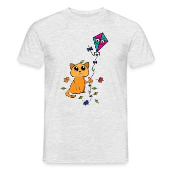 Katze lässt im Frühling , Herbst Drachen steigen - Männer T-Shirt - Grau meliert - Vorne - AI Model Male 178 dark (178cm)