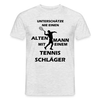 Vieil homme jouant au tennis en chemise cadeau - T-shirt homme - gris chiné - Devant - AI Model Male 178 dark (178cm)