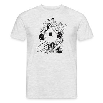 Haus und Tiere im Wald Naturliebe Geschenk - Männer T-Shirt - Grau meliert - Vorne - AI Model Male 178 dark (178cm)