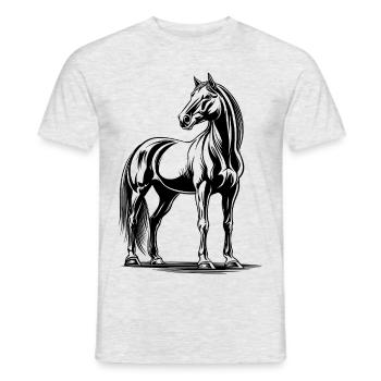 Horse | retro style black & white illustration - Männer T-Shirt - Grau meliert - Vorne - AI Model Male 178 dark (178cm)