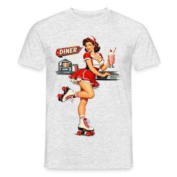 Retro Pin-Up Girl im 50s Diner mit Milchshake - Männer T-Shirt - Grau meliert - Vorne - AI Model Male 178 dark (178cm)