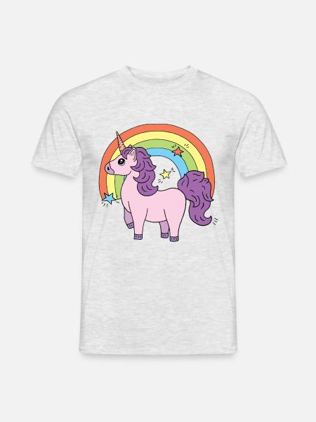 Einhorn Elsbeth vor einem Regenbogen - Männer T-Shirt - Grau meliert
