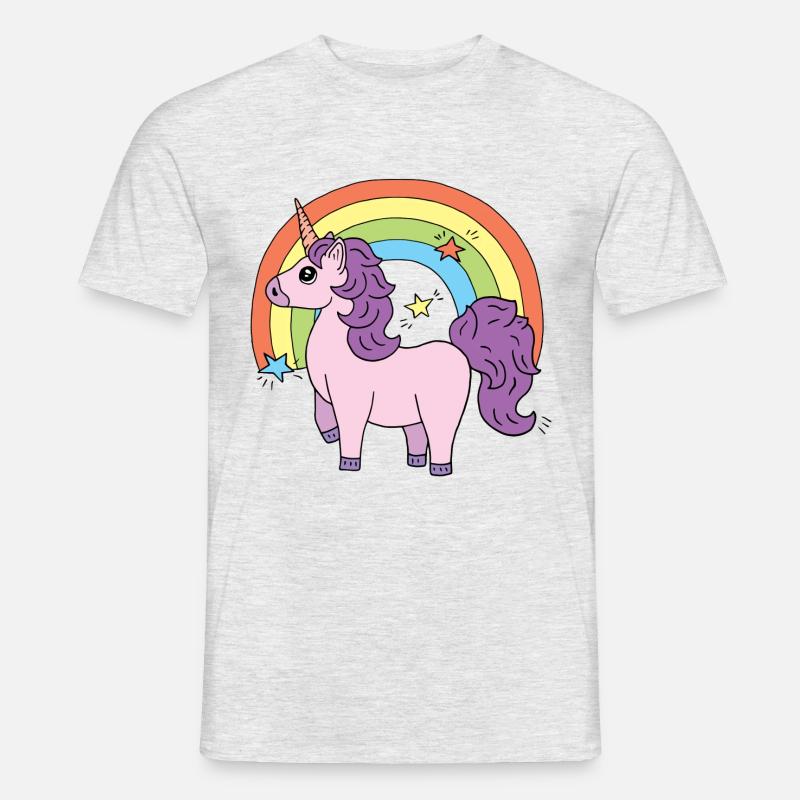 Einhorn Elsbeth vor einem Regenbogen - Männer T-Shirt - Grau meliert
