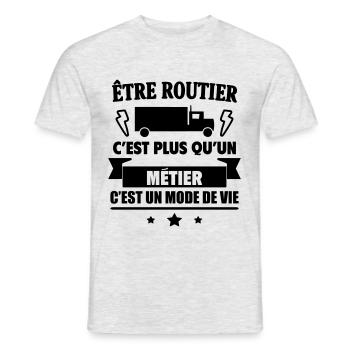Routier un mode vie chauffeur routier Humour - T-shirt homme - gris chiné - Devant - AI Model Male 178 dark (178cm)