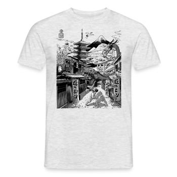 Japanische Straße mit Drache - Männer T-Shirt - Grau meliert - Vorne - AI Model Male 178 dark (178cm)