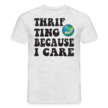 Thrifting. Because I care. - Männer T-Shirt - Grau meliert - Vorne - AI Model Male 178 dark (178cm)