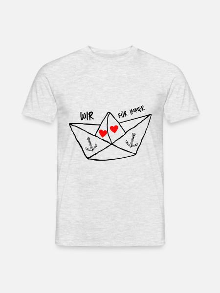 Papierschiff - Schiff - Boot Liebe Anker Wir ... - Männer T-Shirt - Grau meliert