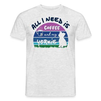 All I need is coffee and my Yorkie - retro sunset - Männer T-Shirt - Grau meliert - Vorne - AI Model Male 178 dark (178cm)