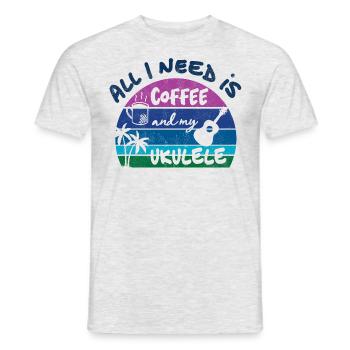 All I need is coffee and my Ukulele - retro sunset - Männer T-Shirt - Grau meliert - Vorne - AI Model Male 178 dark (178cm)