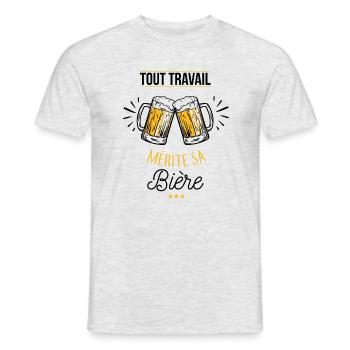 Tout travail merite sa biere - T-shirt homme - gris chiné - Devant - AI Model Male 178 dark (178cm)