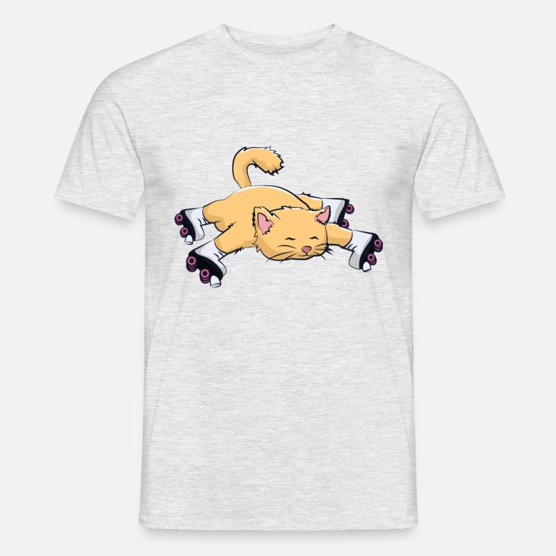 Katze mit Rollschuhe - Männer T-Shirt - Grau meliert