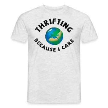 Thrifting. Because I care. - Männer T-Shirt - Grau meliert - Vorne - AI Model Male 178 dark (178cm)