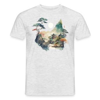 Paysage du temple - T-shirt homme - gris chiné - Devant - AI Model Male 178 dark (178cm)