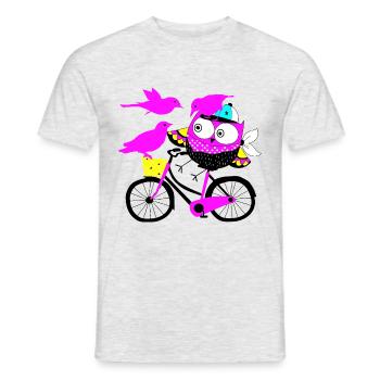 Eule auf Rad und Vögel - Männer T-Shirt - Grau meliert - Vorne - AI Model Male 178 dark (178cm)