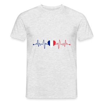 France country flag heartbeat for French - Men's T-Shirt - heather grey - Front - AI Model Male 178 dark (178cm)