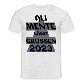 Ali Mente grüßt Euch, 2023, nehme es mit Humor - Männer T-Shirt - Grau meliert - Vorne - AI Model Male 178 dark (178cm)