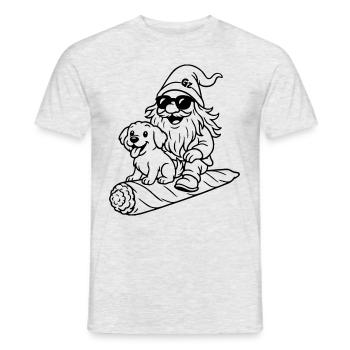 Cooler Zwerg auf fliegendem Joint mit Hund - Männer T-Shirt - Grau meliert - Vorne - AI Model Male 178 dark (178cm)