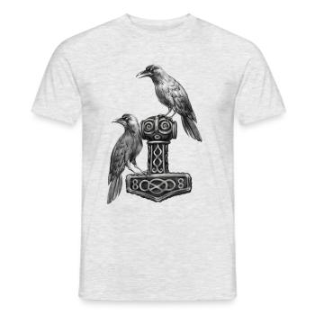 Thor Marteau Mjolnir avec Odin et Munin corbeaux Hugin - T-shirt homme - gris chiné - Devant - AI Model Male 178 dark (178cm)