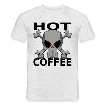 HOT COFFEE, lustige Bilder, Totenkopf Kaffee - Männer T-Shirt - Grau meliert - Vorne - AI Model Male 178 dark (178cm)