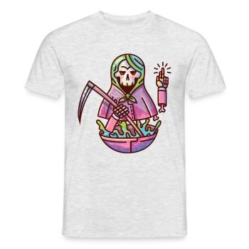Eine Babuschka/ Matroschka mit Totenkopf und Gift - Männer T-Shirt - Grau meliert - Vorne - AI Model Male 178 dark (178cm)