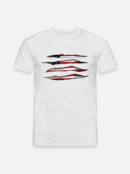 USA flag torn open - Men's T-Shirt - heather grey