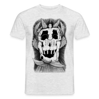Fallen angels summoning the old samurai - Men's T-Shirt - heather grey - Front - AI Model Male 178 dark (178cm)